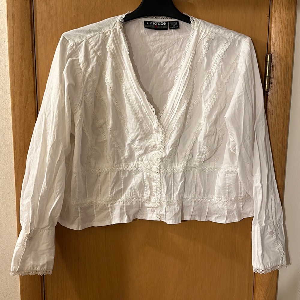Citicraze Women’s Vintage Cropped Lace Cottagecore Bohemian Shirt Top White 2X